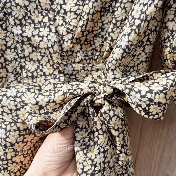 Sandro Enrika Floral Midi Dress Size 38 FR US Size 6 Beige Silk Wrap Dress - Picture 5 of 17